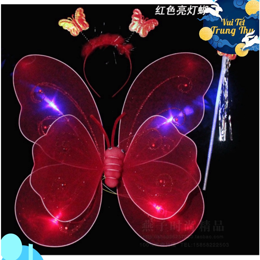 Đồ chơi cánh bướm kép CÓ ĐÈN kèm bờm gậy phép KHÔNG VÁY giá rẻ cho bé chơi Trung thu