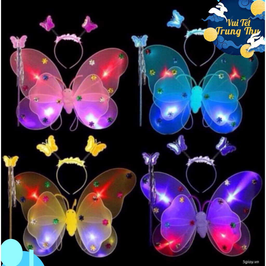 Đồ chơi cánh bướm kép CÓ ĐÈN kèm bờm gậy phép KHÔNG VÁY giá rẻ cho bé chơi Trung thu