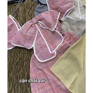 Đầm đũi nhún nơ viền