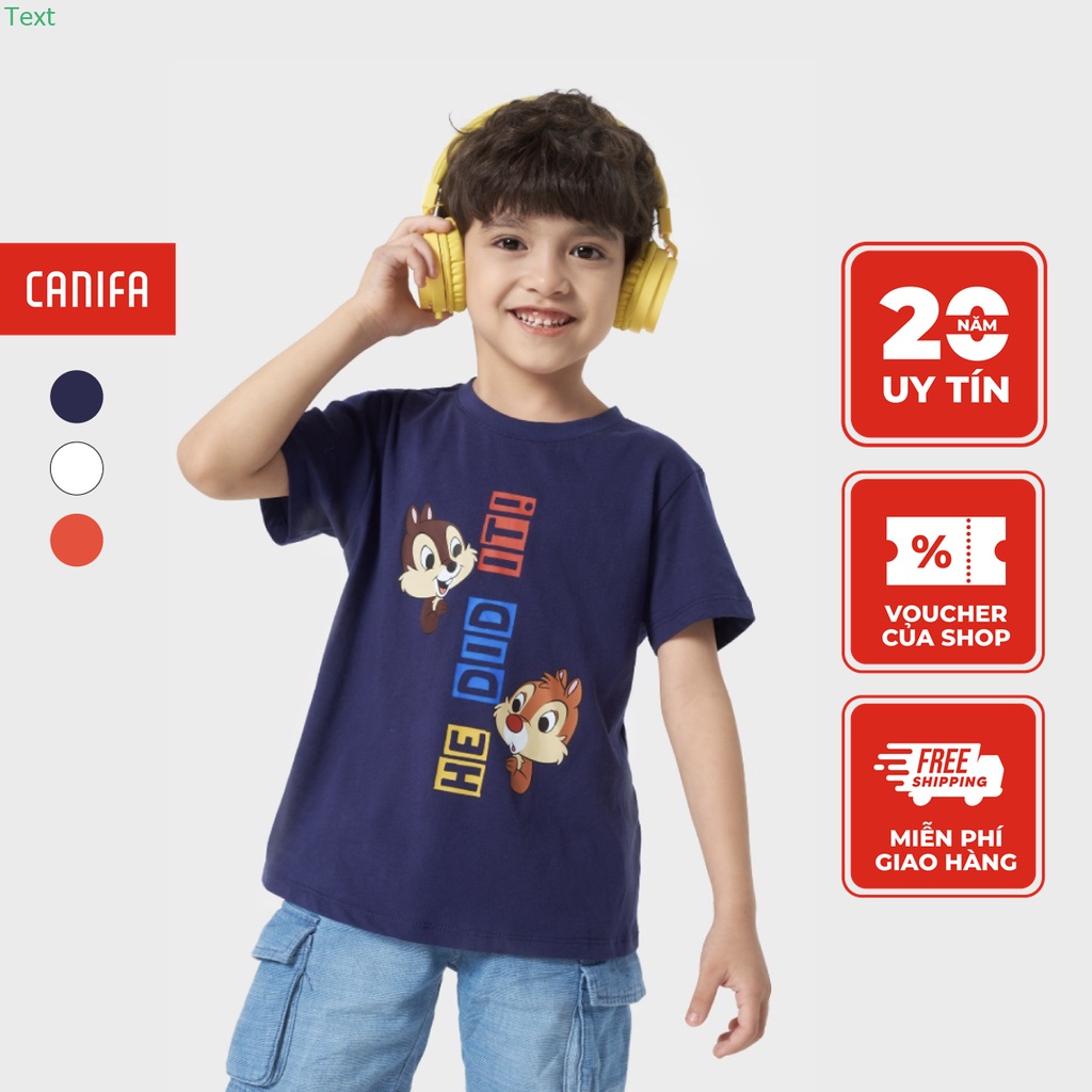 Áo phông unisex trẻ em CANIFA in Chip & Dale  100% cotton, cổ tròn tra bo, tay cộc 3TS23S003