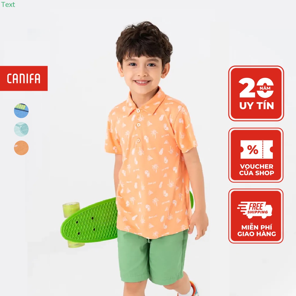 Áo polo bé trai CANIFA chất liệu 100% cotton, cổ bẻ tay cộc 2TP23S007