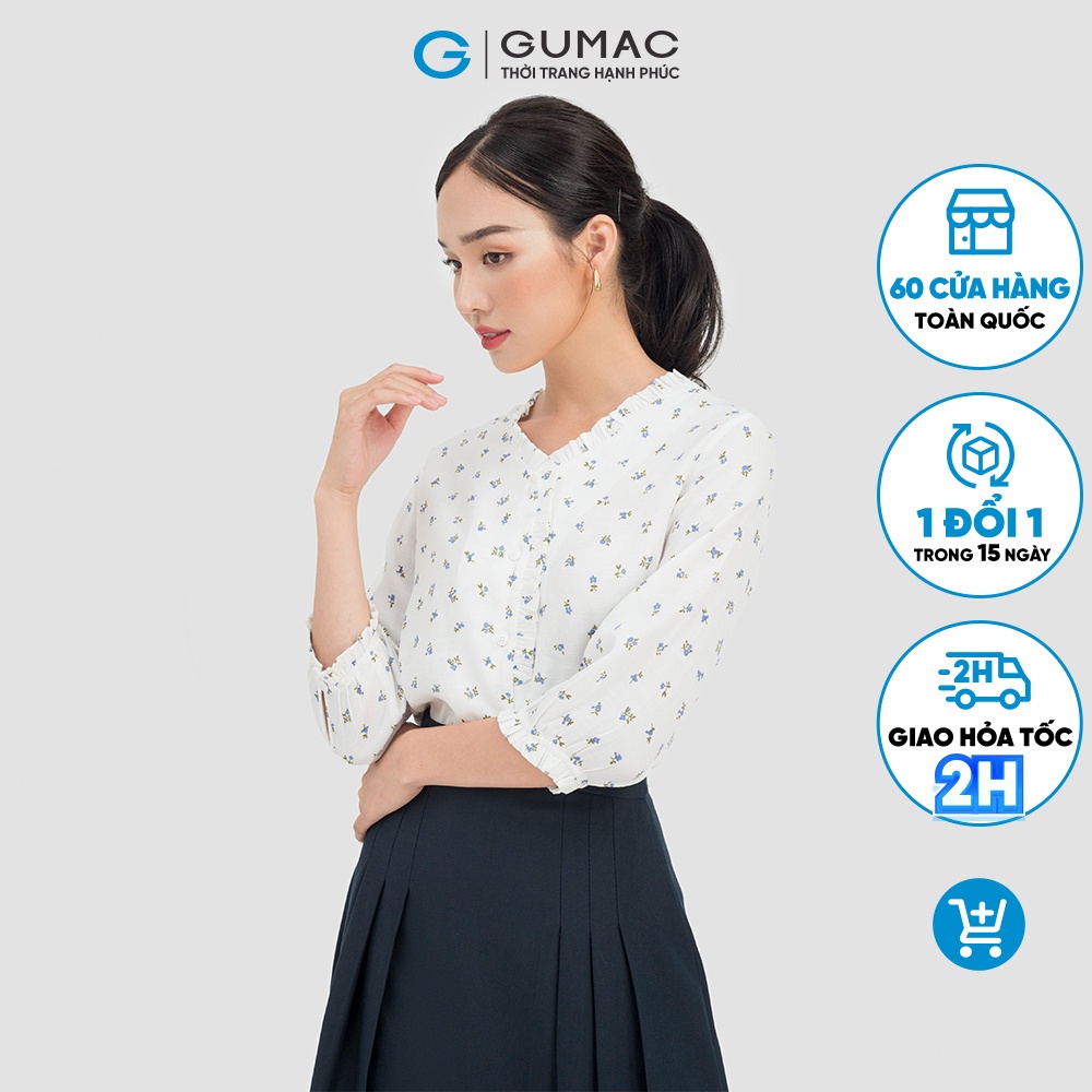 Áo sơ mi nữ thời trang GUMAC nhiều màu kiểu cổ viền bèo tay dài AC07015