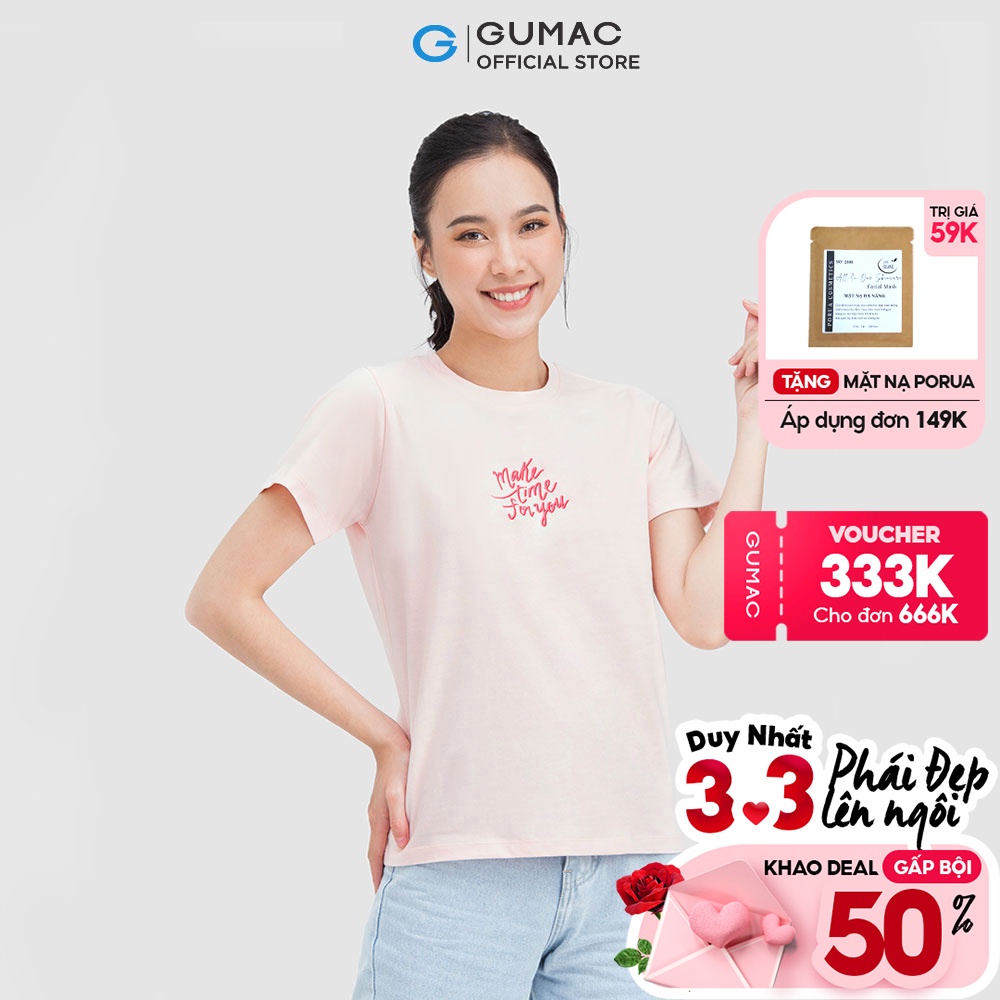 Áo thun nữ cổ tròn thời trang nữ GUMAC in chữ có màu nổi bật ATC05013 - RESTOCK