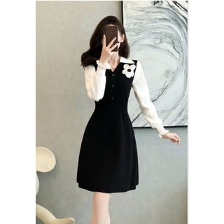 Đầm len hoa cổ sơ mi tay dài cao cấp