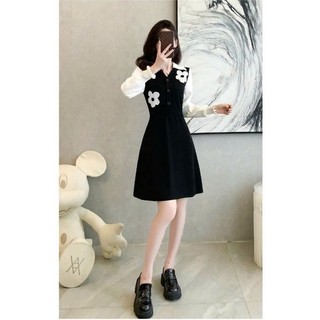 Đầm len hoa cổ sơ mi tay dài cao cấp