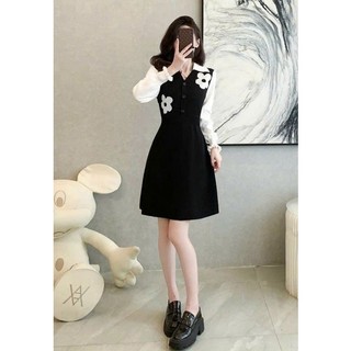 Đầm len hoa cổ sơ mi tay dài cao cấp