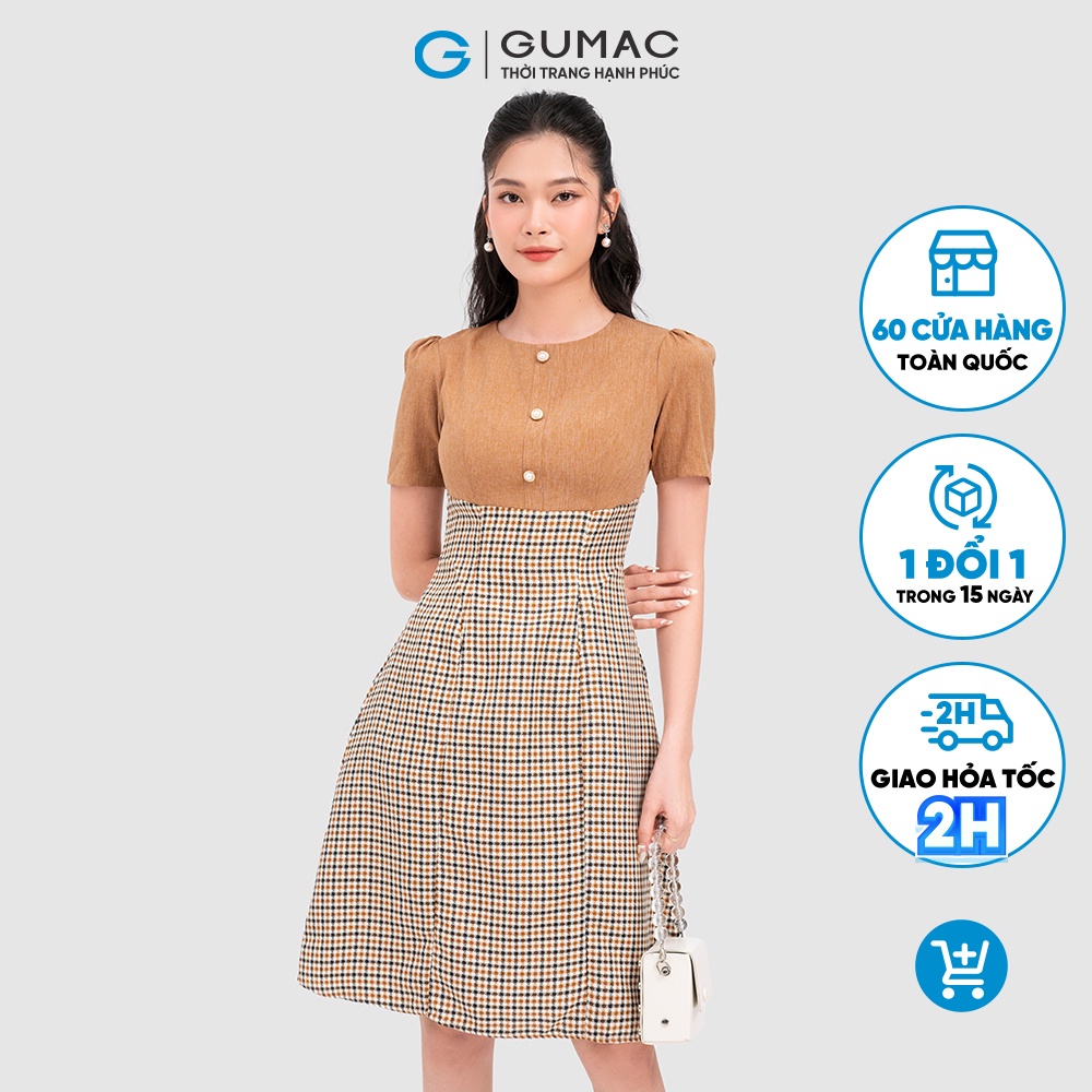 Đầm caro đính nút thời trang GUMAC DC11071