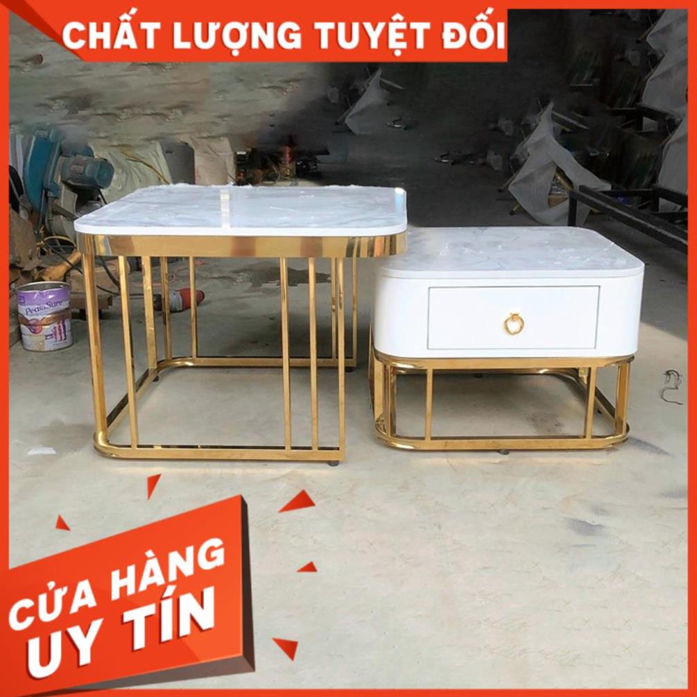 Bộ bàn sofa mặt đá vân mây, chân Inox Funhouse cao cấp - bảo hàng 2 năm