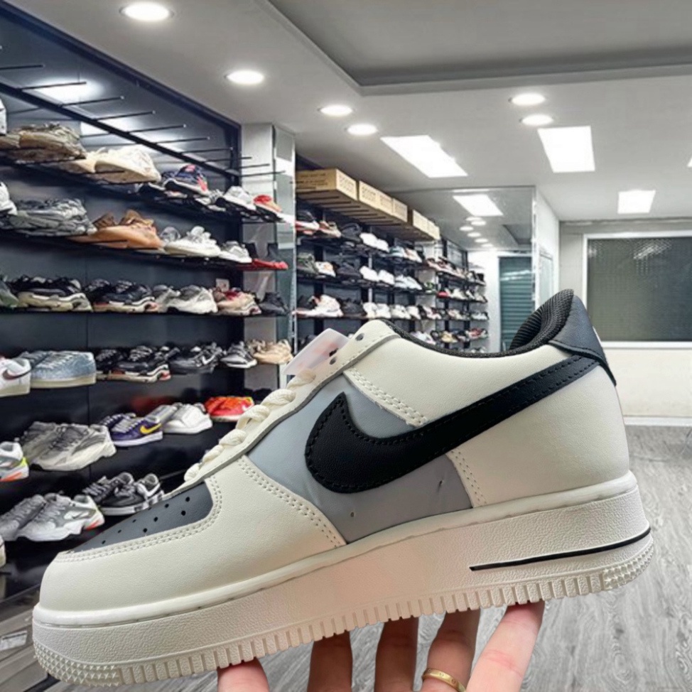 Giày_Nike Air Force 1 Custom Cream blue black, Giày AF1 trắng mũi đen Nam nữ bản Cao cấp tặng Full phụ kiện-YaBi