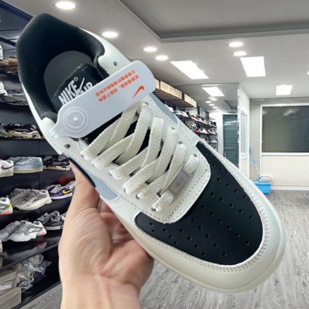 Giày_Nike Air Force 1 Custom Cream blue black, Giày AF1 trắng mũi đen Nam nữ bản Cao cấp tặng Full phụ kiện-YaBi