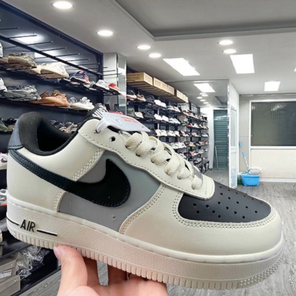 Giày_Nike Air Force 1 Custom Cream blue black, Giày AF1 trắng mũi đen Nam nữ bản Cao cấp tặng Full phụ kiện-YaBi