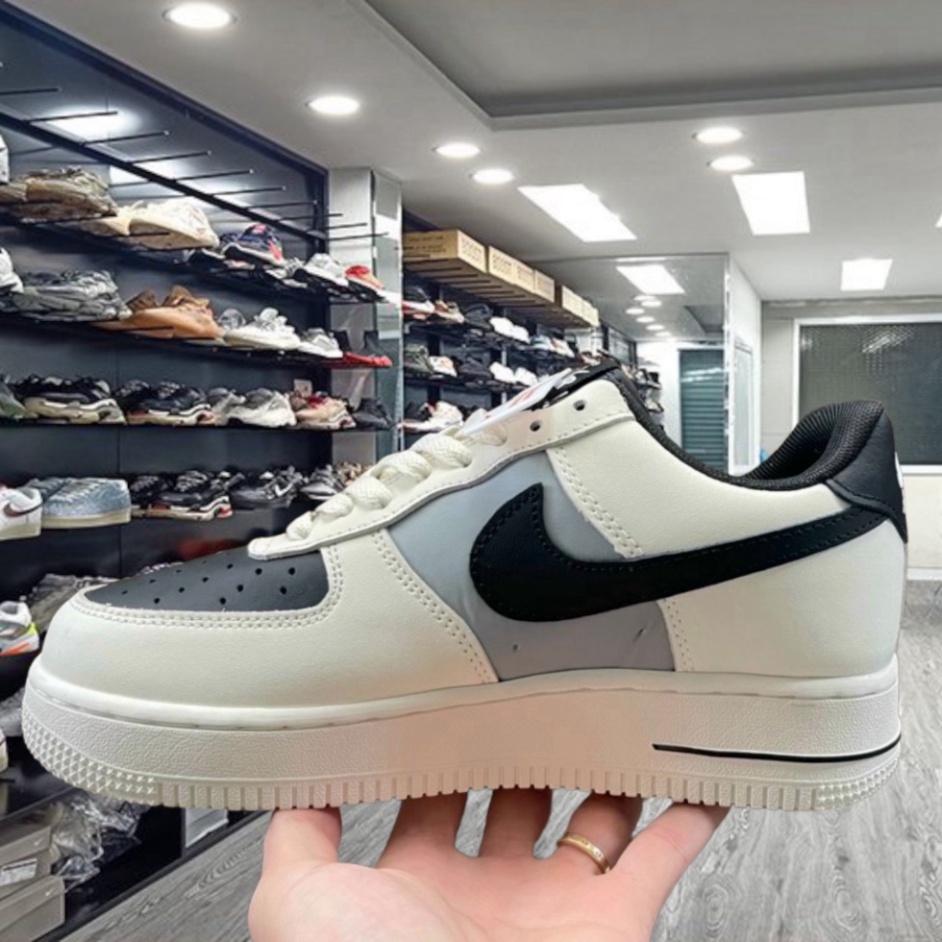 Giày_Nike Air Force 1 Custom Cream blue black, Giày AF1 trắng mũi đen Nam nữ bản Cao cấp tặng Full phụ kiện-YaBi