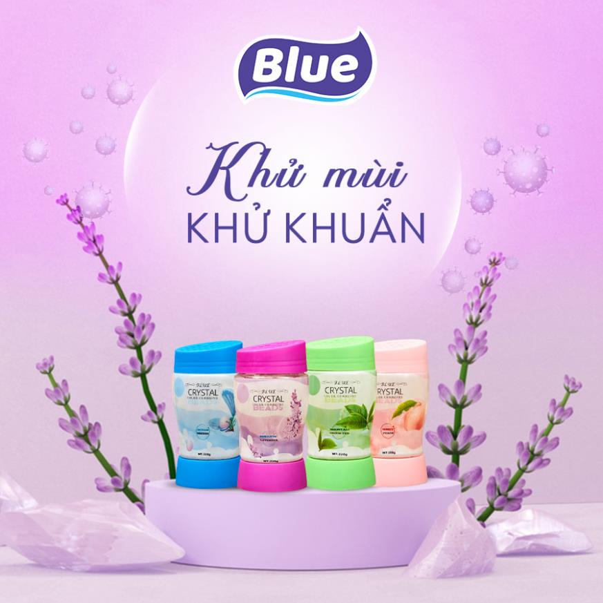 Sáp thơm khử mùi Blue Crystal 220G - Dạng hạt pha lê, có đèn LED, thơm phòng và ô tô