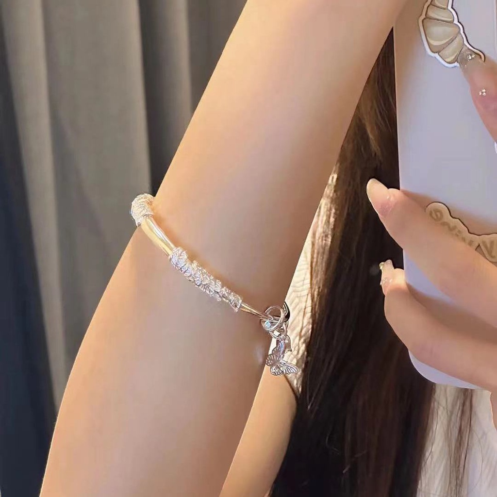 Vòng Tay Mạ Bạc 925 Hình Hoa Thổ Cẩm Không Phai Màu Thời Trang Cao Cấp Cho Nữ