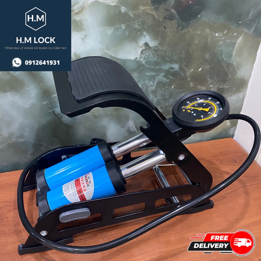 Bơm Xe Máy Đạp Chân Cao Cấp  HORNOR - Chất liệu ABS siêu bền, thép không gỉ