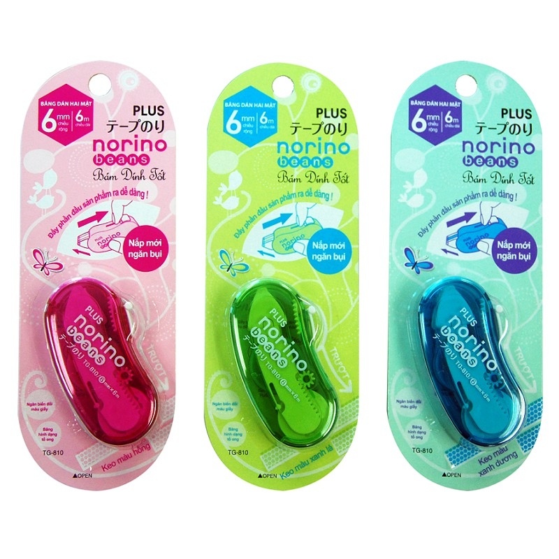 Băng Keo 2 Mặt Dạng Kéo Norino Beans PLUS Tiện Lợi, Có Thanh Cắt Keo Tự Động