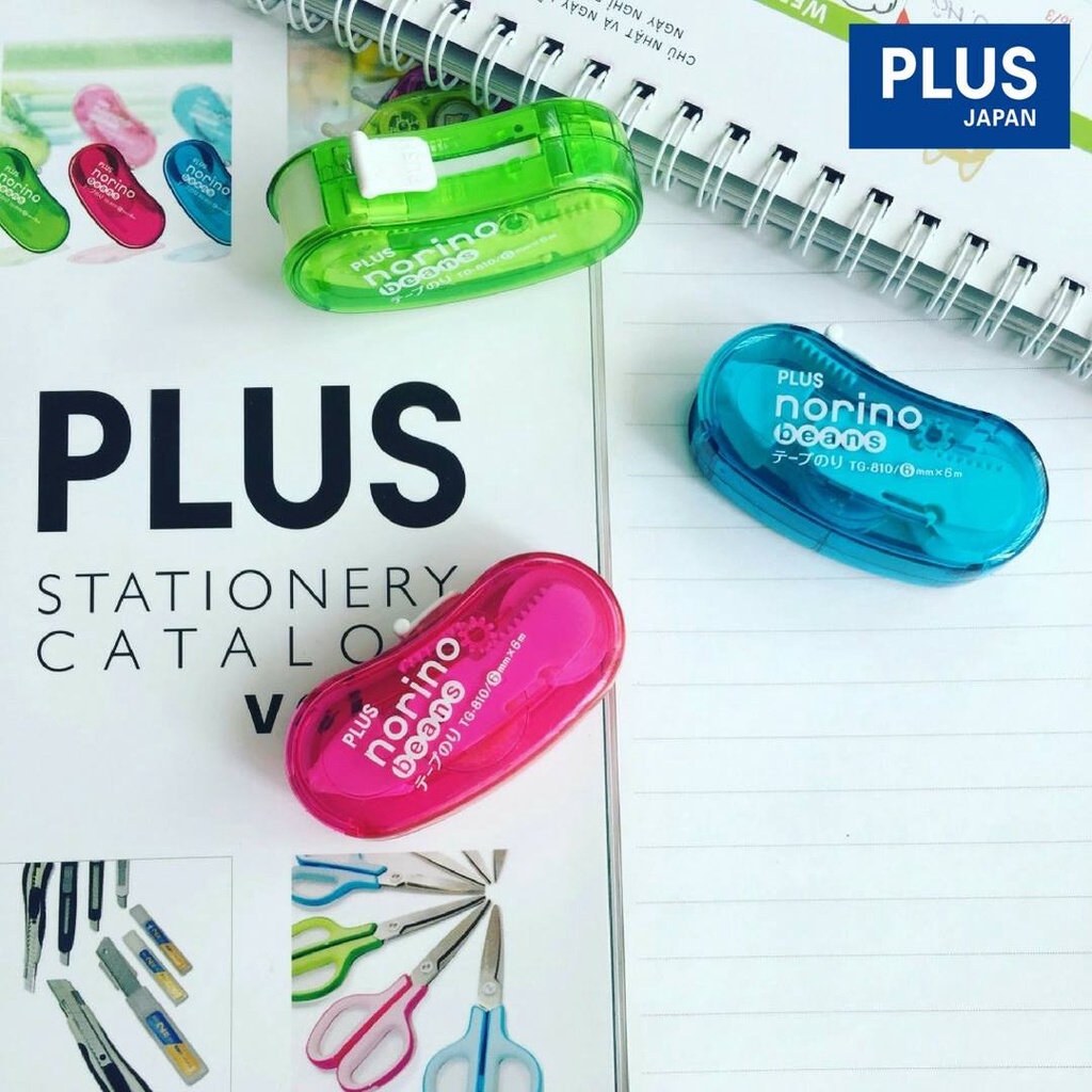 Băng Keo 2 Mặt Dạng Kéo Norino Beans PLUS Tiện Lợi, Có Thanh Cắt Keo Tự Động