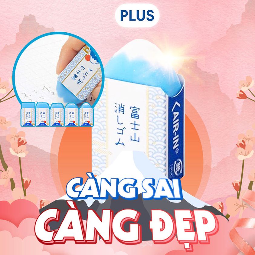 Gôm Tẩy Học Sinh PLUS Hình Núi Phú Sĩ Nhật Bản Fuji Eraser Không Mùi, Ít Vụn Gôm - Càng Gôm Càng Ra Hình