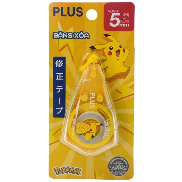 Combo 2 Bút Xóa Kéo, Băng Xóa Kéo, Bút Xóa Giấy PLUS A Họa Tiết Pokemon - Thiết Kế Dễ Sử Dụng, Có Nắp Bảo Vệ Đầu Kéo