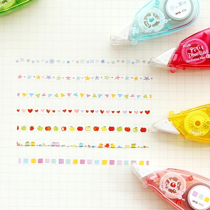 Băng Keo Dán Trang Trí Dạng Kéo PLUS Petit Deco Rush Có Thanh Cắt Keo Tự Động - Họa Tiết Ngẫu Nhiên