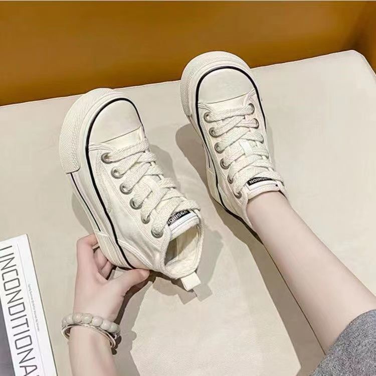 2023 Giày Vải Đế Dày Cao Cấp Mới Màu Trơn Mới, Thoải Mái, Chống Trơn Trượt, Thoáng Khí, Giày Nữ Thường Ngày Và Thời Trang