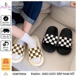 CÓ SẴN HÀNG - Mã M6C - Dép Quai Ngang Nam Nữ Đế Cao Kẻ Ô Vuông Caro, Dép bánh mì BOGI đôi nam nữ Hot Hit 2022 - Pink Ori