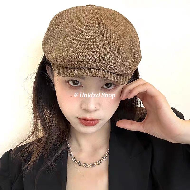 Blogger Mũ beret Vải cotton Lanh Thoáng Khí Phong Cách Hàn Quốc Thời Trang Mùa Hè Cho Nữ