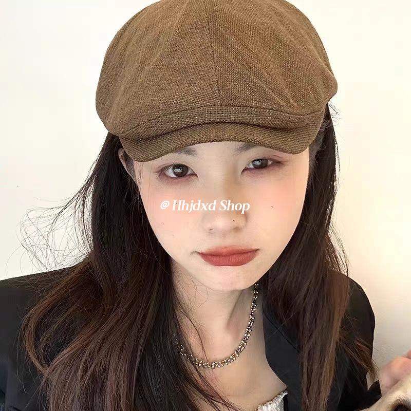 Blogger Mũ beret Vải cotton Lanh Thoáng Khí Phong Cách Hàn Quốc Thời Trang Mùa Hè Cho Nữ