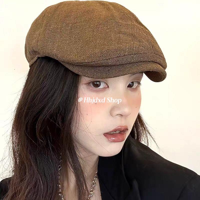 Blogger Mũ beret Vải cotton Lanh Thoáng Khí Phong Cách Hàn Quốc Thời Trang Mùa Hè Cho Nữ
