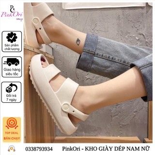 Dép nữ, nam Sandal bánh mì đế cao 2 màu đen trắng size kép 36-42