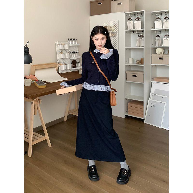 Áo Khoác cardigan Dệt Kim Tay Dài Phối Họa Tiết Kẻ Sọc Phong Cách Pháp Thời Trang Mùa Thu 2023 Cho Nữ