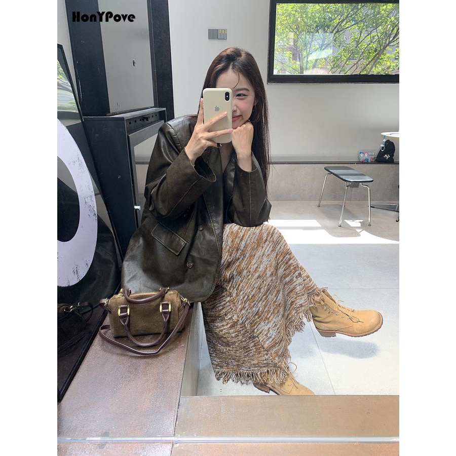 Honypove Túi Xách Da Lộn Đeo Vai Phong Cách retro Thời Trang Cao Cấp 2023