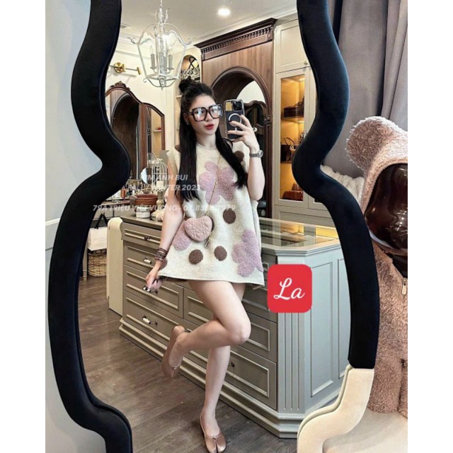 Áo gile len hoa hàng QC