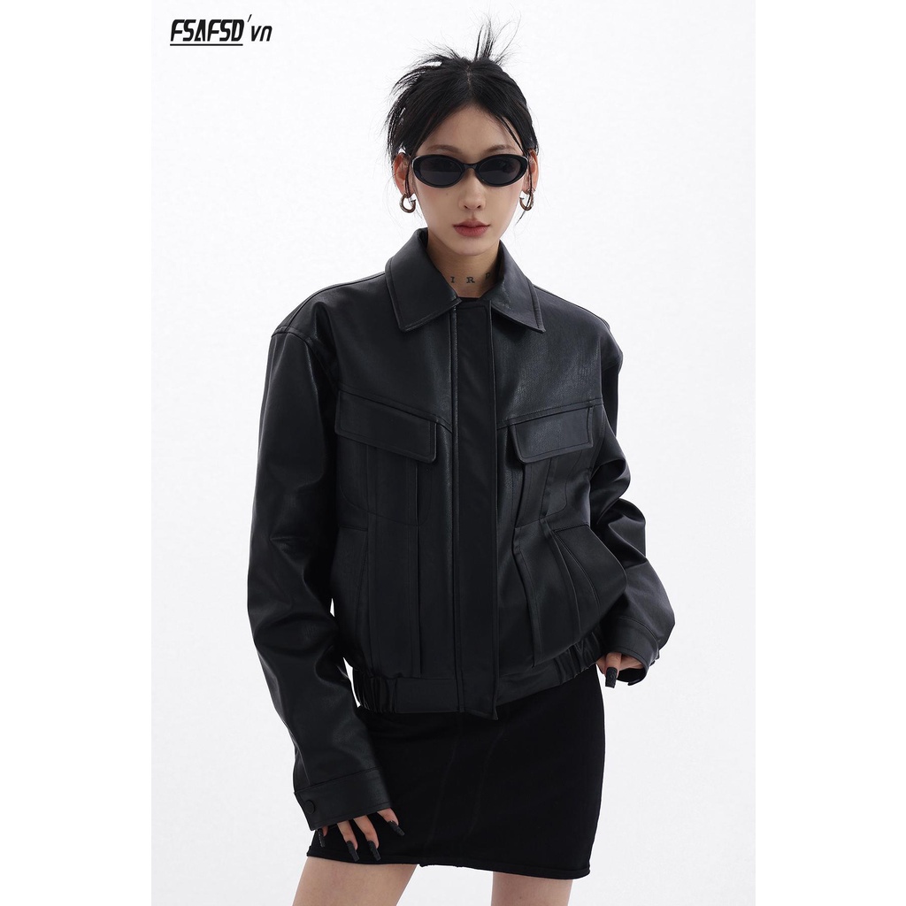 Áo Khoác Da Dáng Ngắn Phong Cách Đường Phố Thời Trang Mùa Xuân 2023 Cho Nữ