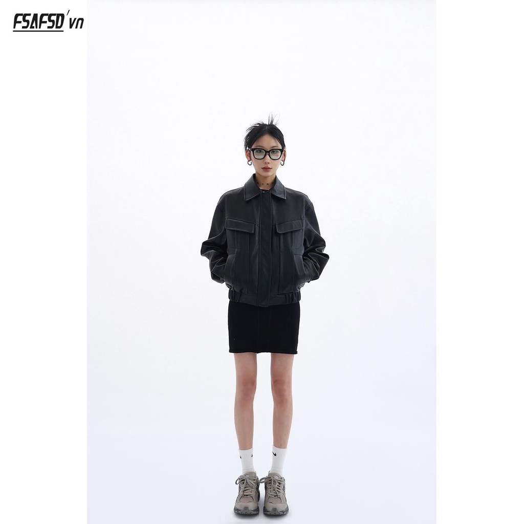 Áo Khoác Da Dáng Ngắn Phong Cách Đường Phố Thời Trang Mùa Xuân 2023 Cho Nữ