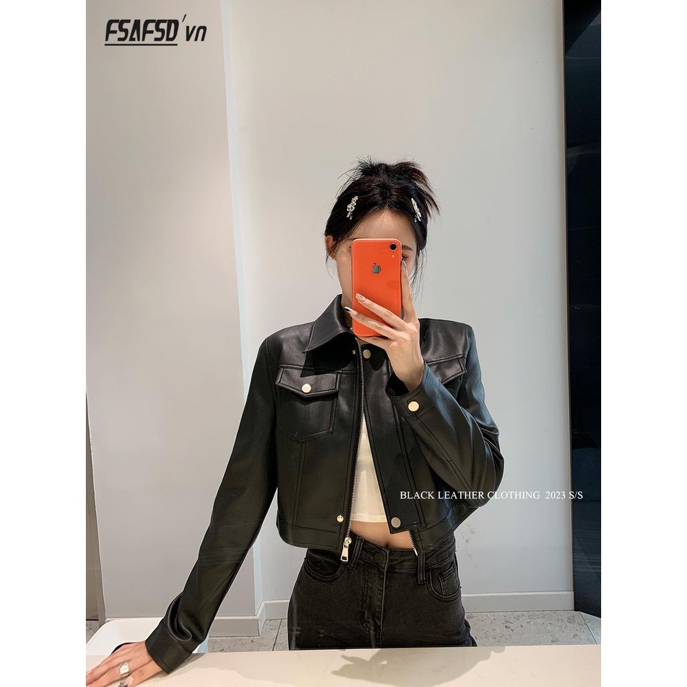 Áo Khoác Da pu Màu Nâu Cà Phê Phong Cách retro Cá Tính Cho Nữ