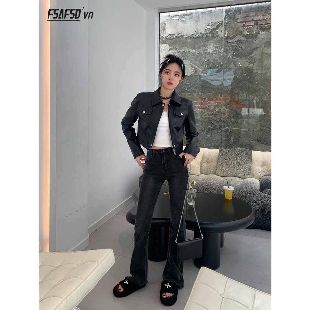 Áo Khoác Da pu Màu Nâu Cà Phê Phong Cách retro Cá Tính Cho Nữ