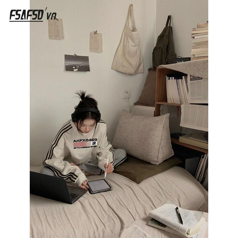 Áo Thun Nữ Dài Tay Lệch Vai Phong Cách retro Mỹ Mùa Thu Mới