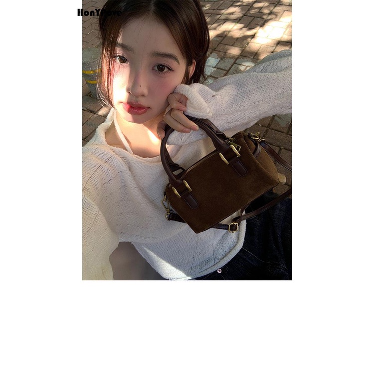Honypove Túi Xách Da Lộn Đeo Vai Phong Cách retro Thời Trang Cao Cấp 2023