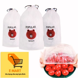 Màng bọc thực phẩm có chun co giãn, vệ sinh, an toàn, tiện dụng, gói 100 chiếc màng bọc thực phẩm gấu
