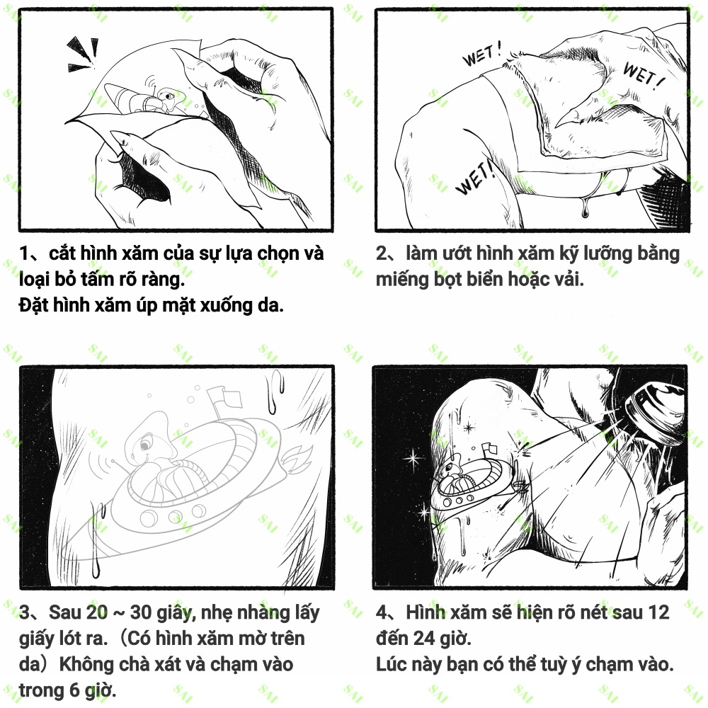 Miếng dán hình xăm tạm thời SAI MAGIC TATTOO 9608 24CM×6.3CM chống thấm nước lâu trôi lên đến 2 tuần