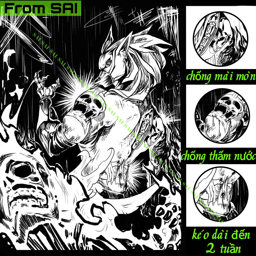 Miếng dán hình xăm tạm thời SAI MAGIC TATTOO 9608 24CM×6.3CM chống thấm nước lâu trôi lên đến 2 tuần