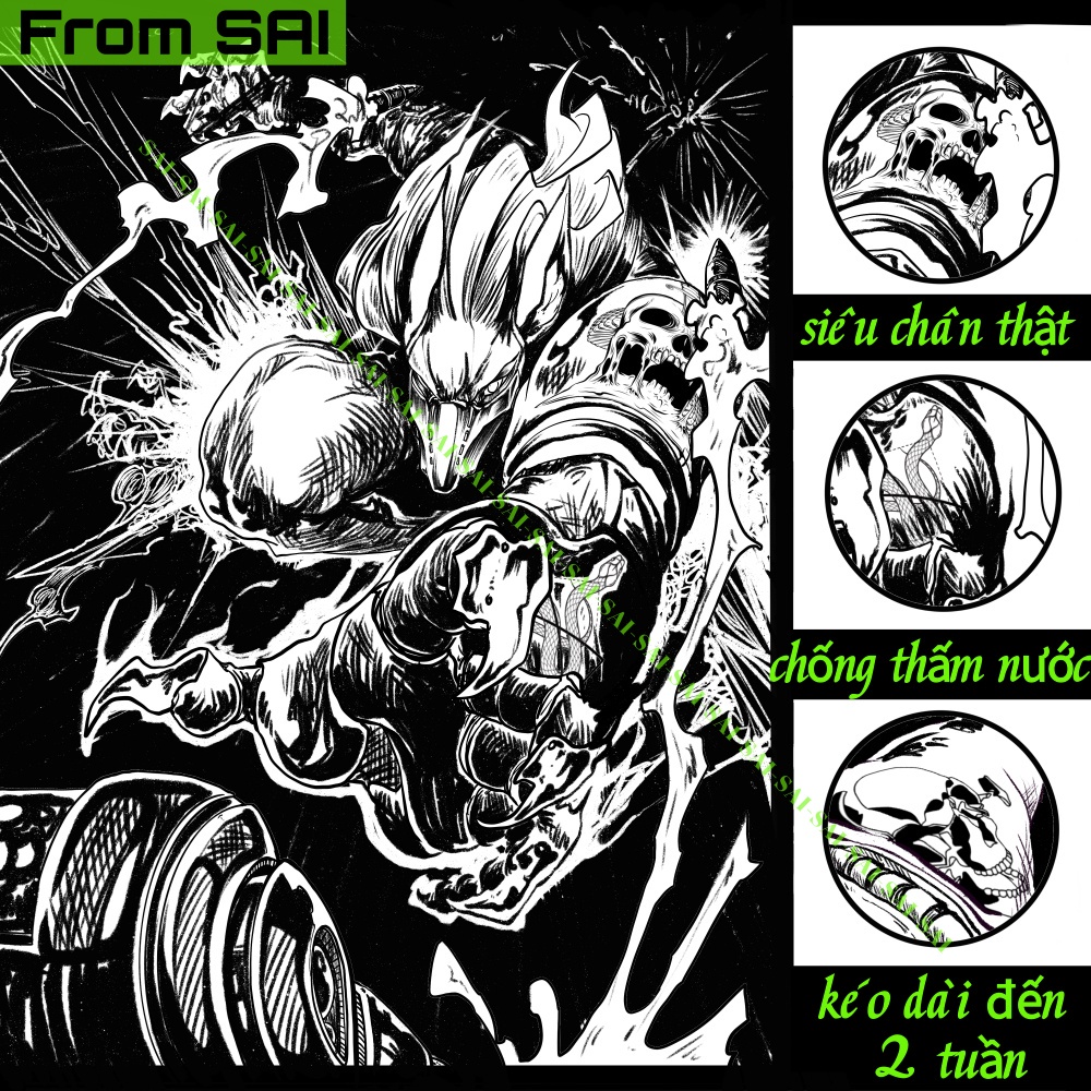 Miếng dán hình xăm tạm thời SAI MAGIC TATTOO 9608 24CM×6.3CM chống thấm nước lâu trôi lên đến 2 tuần