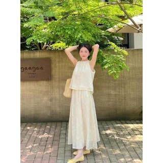 Set áo ren yếm phối chân váy midi