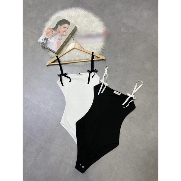 Bodysuit 1 Mảnh Liền Thân Hai Dây Cột Nơ Trắng Đen Sexy Quyến rũ Đi Biển Đi Chơi Thời Trang Nữ