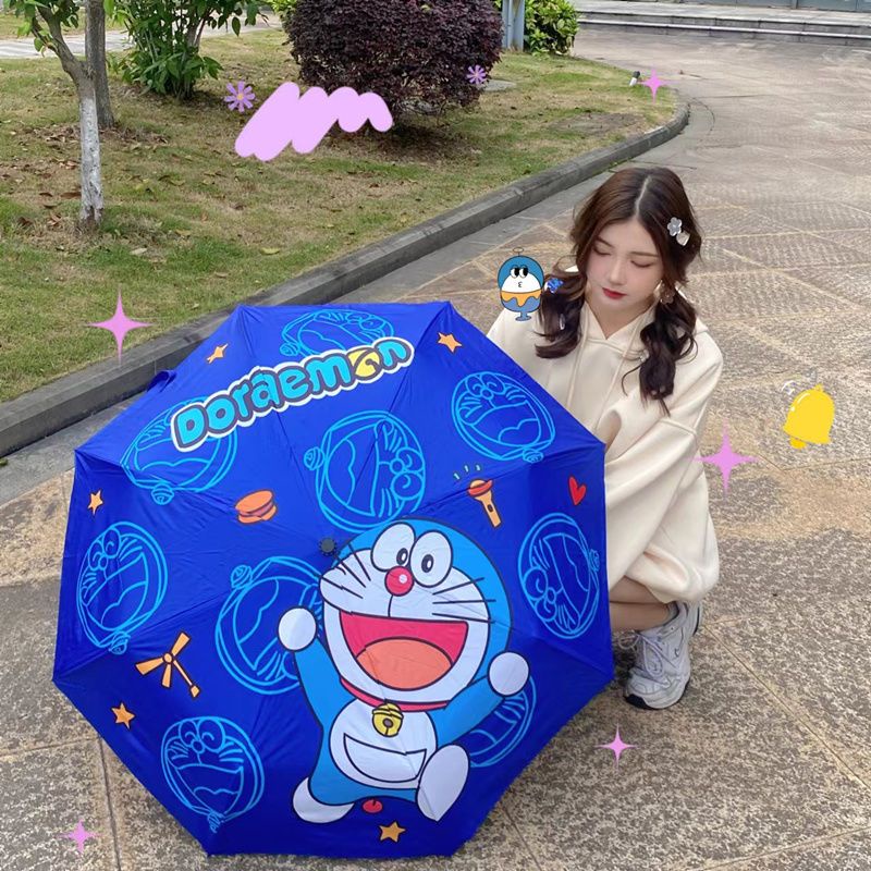 Dù Gấp Chống Mưa Nắng Bằng vinyl In Hình doraemon Chống Mưa Nắng Tiện Dụng