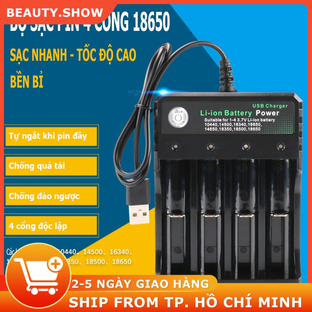 Bộ sạc pin 18650 tự ngắt thông minh Bmax BH-042100-04U điện áp đầu ra 3.7V - 4.2V phù hợp với nhiều loại pin