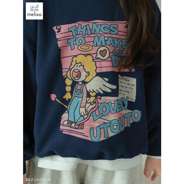 Bộ da cá Melisa áo navy hình bé gái đeo cánh thiên thần - quần ghi size 2 - 12y