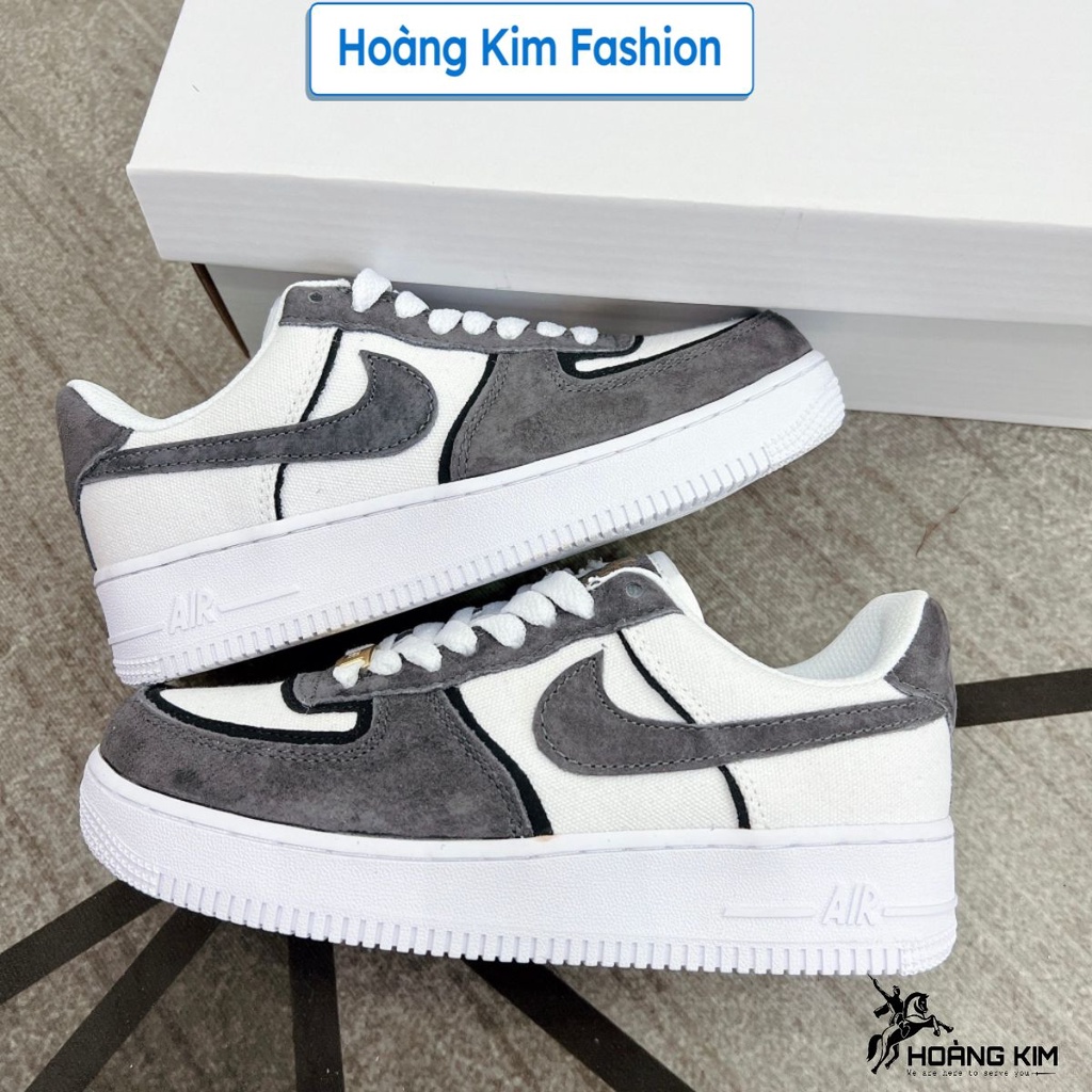 Giày_Nike air force 1 xám, Af1 Xám Lông Chuột Nam Nữ Cao Cấp Giày Af1 Custom Xám Canvas Full Bill Box