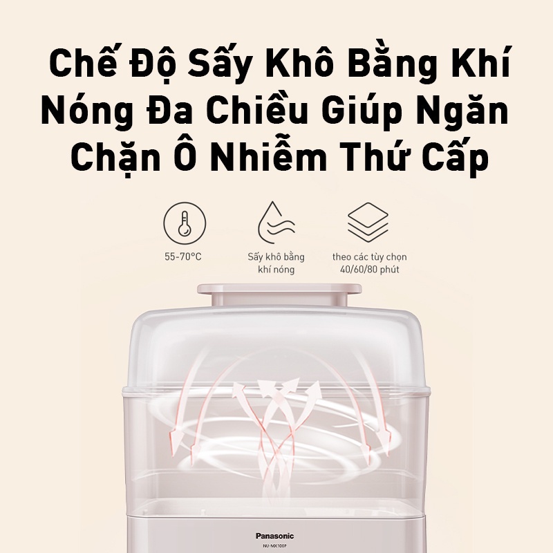 Máy tiệt trùng sấy khô đa năng Panasonic NU-MX100PYUE-Tiệt trùng 99.99%-Tích hợp hâm sữa